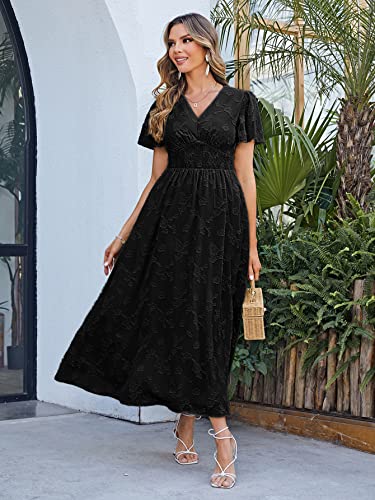 Image of Simplee Women's Boho Floral Maxi Dress Flowy Casual V Neck Short Sleeve Wedding Guest Holiday Beach Long Dress