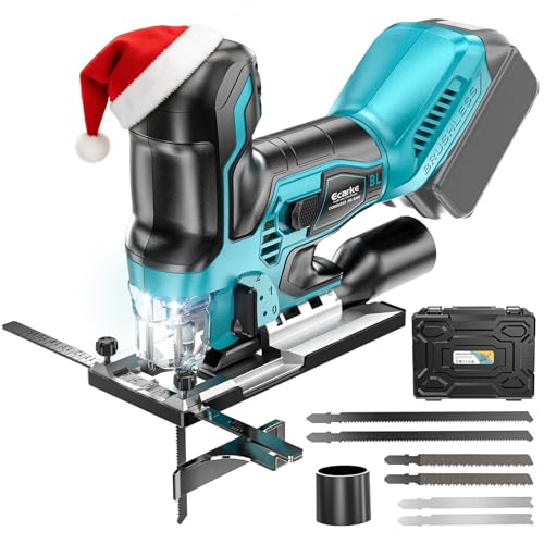 Image of Ecarke Cordless&Brushless Jig Saw Compatible With Makita 18V Battery(Only Tool), 3800RPM, 7 Speeds Dial Control, Free-Tool ±45° Bevel Cuts, 4 Orbital Action, Dust Blows and 6 Blades For Cutting