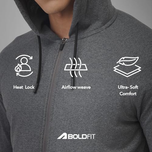 Image of Boldfit Sweatshirt for Man Zipper Hoodies Jackets for Men Stylish Hoodies Man Winter Wear Pullover Casual Sweat Shirt Travel Office Outdoor Cotton Blend with Pockets Full Zipper - Black