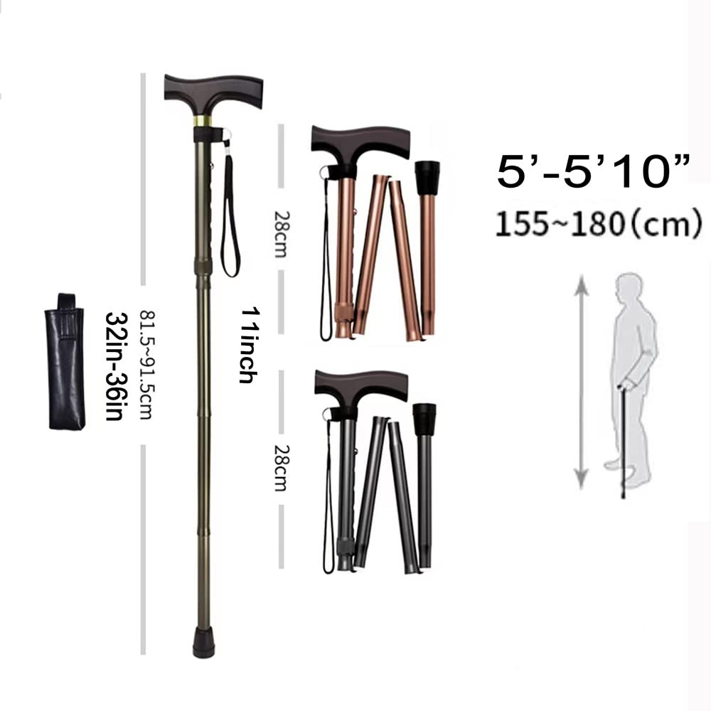 Bastón Plegable, Ajustable, de Aluminio, Ligero, portátil, Plegable, para Mujeres, Hombres, Adultos, Ancianos, Personas Mayores, Longitud: 32 a 36 Pulgadas