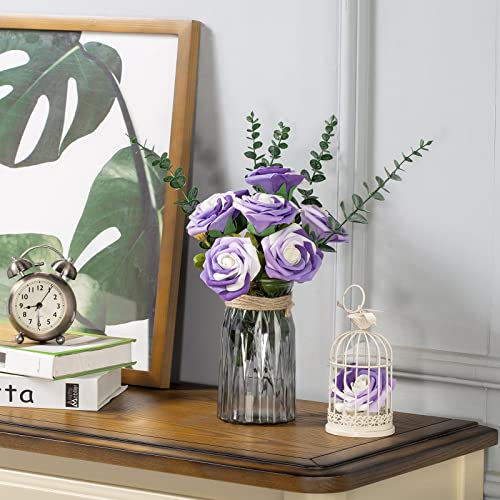 Macting Artificial Flowers Combo 30Pcs Mixed Color Fake Foam Roses For Diy Wedding Decorations Bouquets Centerpieces Arrangements Party Baby Shower Home Decorations Bridal Shower(Gradient Purple) #TOP3