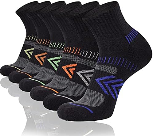 COOPLUS Men's Cotton Athletic Ankle Socks Performance Cushioned Quarter Moisture Wicking Sock - 6 Pairs
