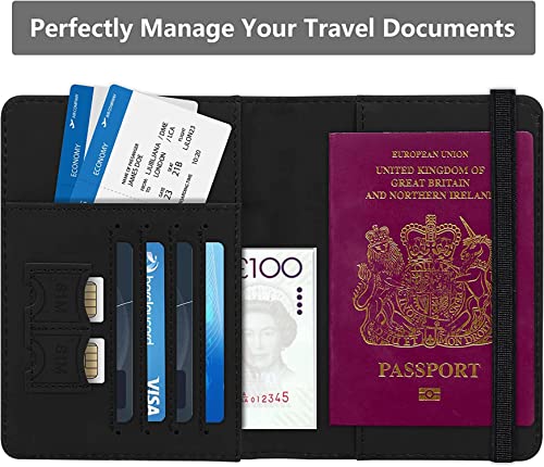 Image of House of Quirk Passport Holder Cover Travel Wallet Organiser, Passport Case with PU Leather Travel Document Holder for Men and Women Travel Accessories (Black)