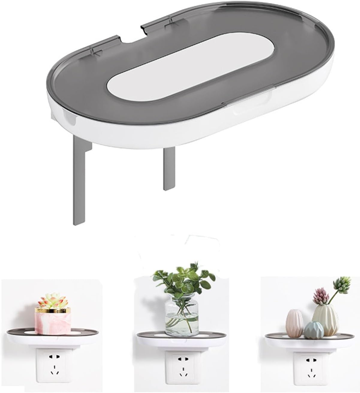 KYOFIS Wall Phone Charging Holder, Outlet Shelf Holder with Built in Cord Storag Router Holder Charging Shelf for Bathroom, Kitchen, Bedrooms (Color : Gray)