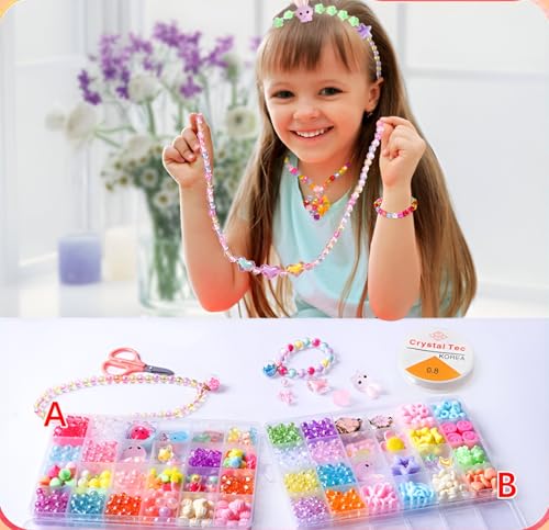 KIT de Miçangas Infantil Completo para Fazer Pulseira Colar Bijuteria Pingentes Coloridos (Quadrado)