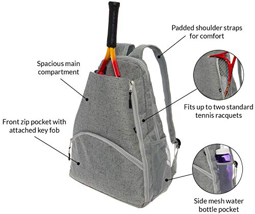 LISH Men\'s Court Advantage Tennis Backpack - Racket Holder Sport Bag for Tennis, Racquetball, Squash (Grey)
