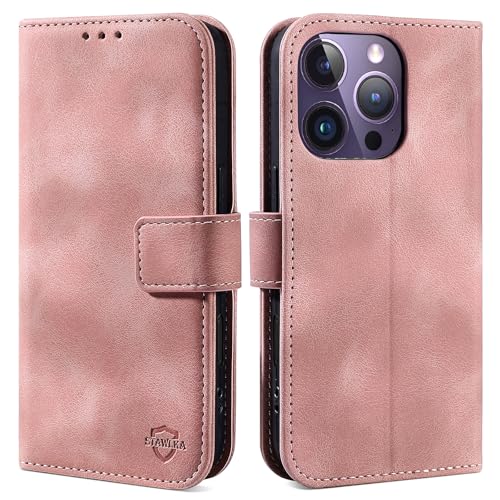 STAWLKA Case for iPhone 16 Pro Max, Premium Flip Wallet Case Card Holder Kickstand Magnetic PU Leather Shockproof TPU Bumper Protective Folio Phone Cover for iPhone 16 Pro Max - Pink