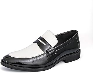 Men's Two Tone Patent Leather Penny Loafers Slip-On Low Top Dress Spectator Shoes Comfortable Non-Slip for Walking Office Work Wedding Business Meeting Casual Boat Shoes Moccasins