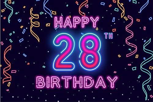 28th Neon Happy Birthday Banner Let’s Glow Banner Backdrop Decorations for Girls Boys Women Men Cheer to 28 Years Neon Themed Birthday Party Photography Background Glow Party Supplies