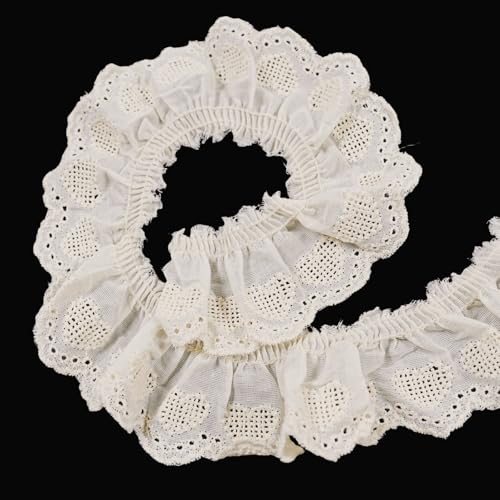 5 Yards Cotton Lace Trim, Vintage Pleated Chiffon Lace Trim, Heart Shaped Pattern Sewing Lace Ribbon for Home Decoration DIY Sewing Craft (Beige)