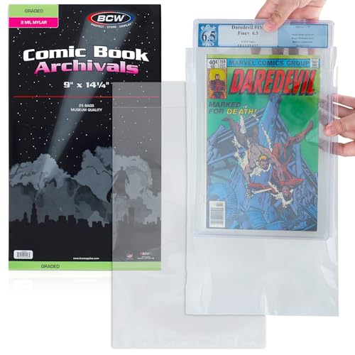 BCW Graded Mylar Comic Book Bags - 25ct | Archival Polyester Protection | Fits CGC Graded Comics | 2 Mil Thickness | 1-1/2