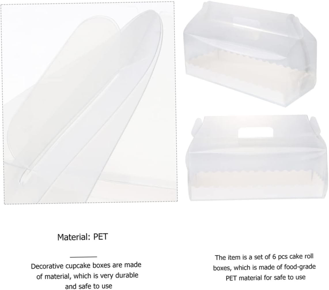 Zerodeko 5 Pcs PET Roll Cake Wrapping Boxes with Handle for Bakery