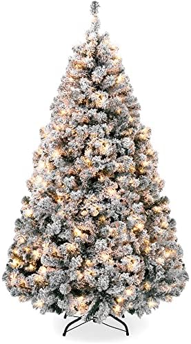 Best Choice Products 6ft Pre-Lit Snow Flocked Artificial Holiday Christmas Pine Tree for Home, Office, Party Decoration w/ 250 Warm White Lights, Metal Hinges & Base
