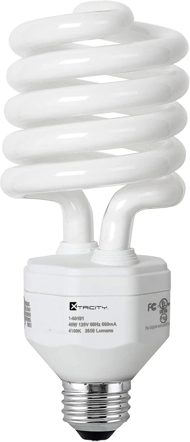 Xtricity CFL Bulb, 4100K Cool White, 150W Eqv (40W) High Lumen, Compact Fluorescent Light Bulb 150W Equivalent, 2650 Lumens, T4 Spiral - E26 Medium Base, 120V, Daylight (Pack 1)