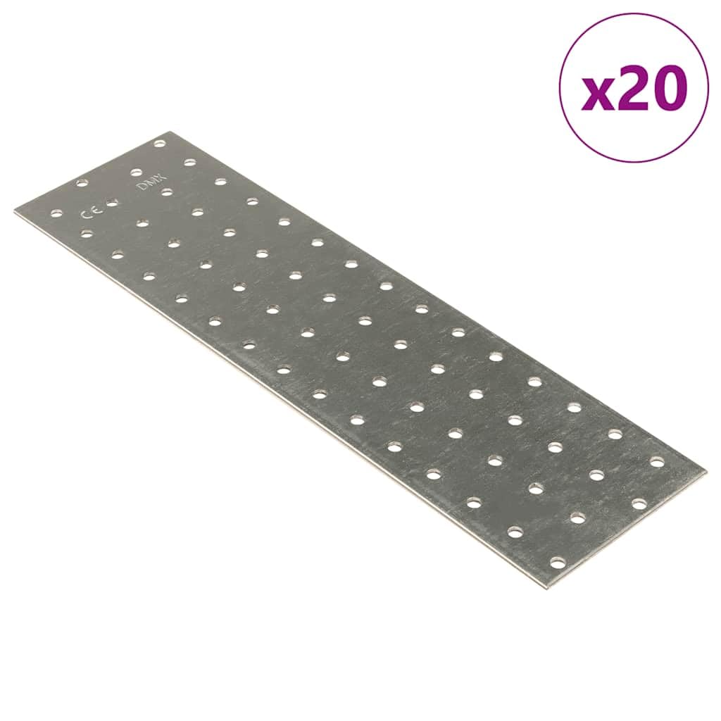 Verzinkte Lochplatten aus Stahl, flache Verbindungsplatten 300 x 80 mm, 2 mm stark, 20 Stück mit vorgebohrten Löchern, für Montage Bauzubehör in Werkstatt und Heimwerkerbedarf