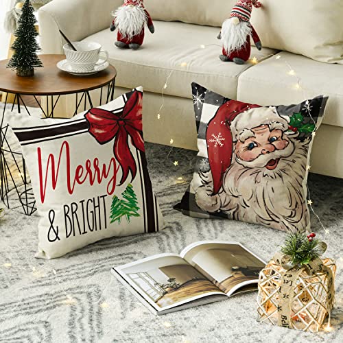 Avoin Colorlife Christmas Merry & Bright Santa Christmas Tree Throw Pillow Covers, 18 X 18 Inch Let It Snow Winter Holiday Cushion Case Decoration For Sofa Couch Set Of 4 #TOP30