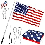 Telescopic Portable Handheld Flag Pole and 3'x5' American US Flag & 4 Clips,...