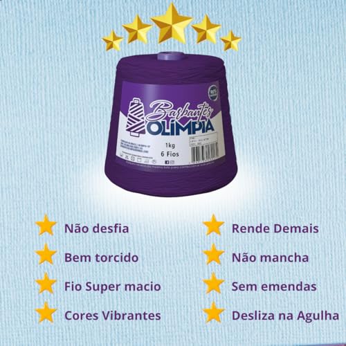 Barbante 1 Kg Fio 6 Olimpia Linha Crochê Diversas Cores Rolo (CRU)