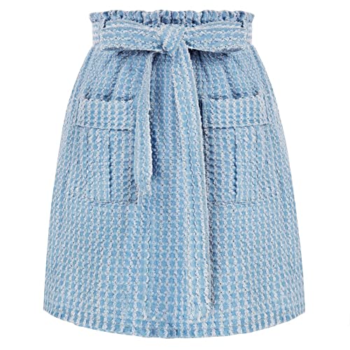 KANCY KOLE Damen Hellblau Kurz Denim Skir Aushöhlen Hellblau Mini Jeans mit Gürtel Freizeitrock Jeans Minirock Jeansrock aus Baumwolle Ultrakurz KC0143S22-02_00S Cover