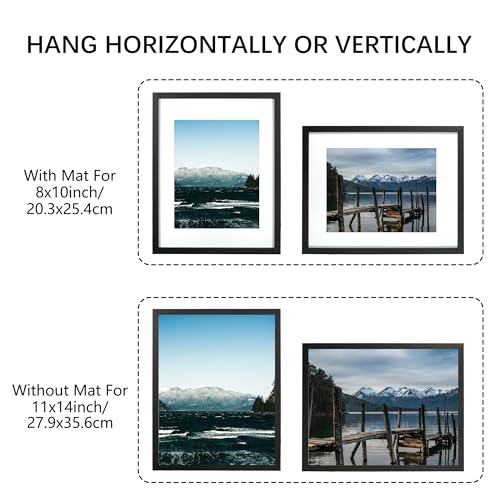 KAIWIN 11x14 Picture Frame Black Set of 3, Photo Frame with Acrylic Glass for Pictures 8x10 with Mat or 11x14 Without Mat - Image 2