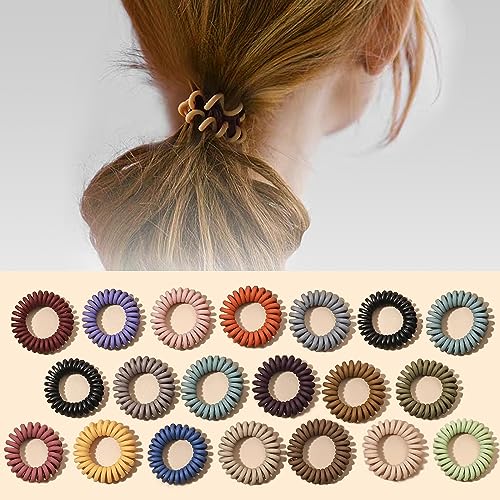 Image of 20Pcs Spiral Hair Ties, Elastic Hair Ties For Women Girls, Matte No Crease Spiral Hair Coils, Ponytail Hair Band, Telephone Cord Plastic Hair Ties For Thick or Thinning Hair (Matte Color - 20Pcs)