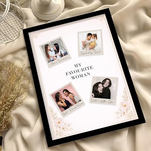 Image of Customized Photo Frame Wall Decor Collage of 4 Images Gift For Mother Sister Wife Girlfriend and Friend, Personalized Women's Day and Mothers Day Photo Frame Gift For Home Living room Bedroom 23x32 cm