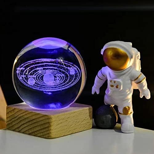 3D Solar System Crystal Ball Lamp, 6CM Crystal Ball Night Light with Wooden Base, 7 Colors Changing Light with LED Base, Home Decorative Valentine's Day Gifts