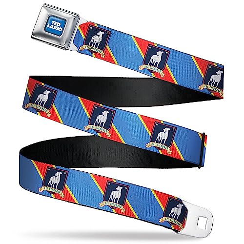 Ted Lasso Belt, Seatbelt Buckle Belt, Ted Lasso AFC Richmond Logo Stripe Blue Yellow Red, Youth 20 to 36 Inches