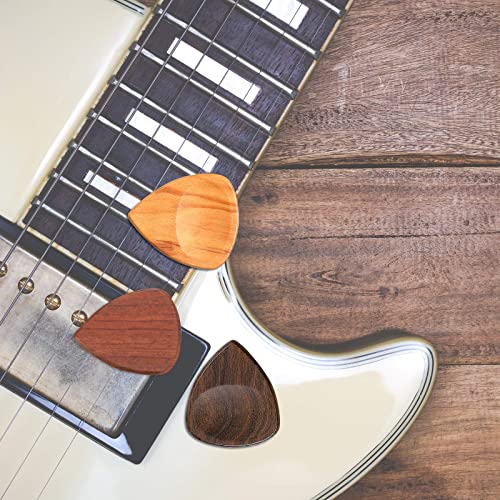 Yeshone 10 Pieces Exotic Wood Guitar Picks, 1 Guitar Picks Box Wooden Guitar Plectrums In African Red Sandalwood Chacate Preto Olive Wood Rosewood Maple Ebony Golden Sandalwood For Archtop Guitar #TOP6