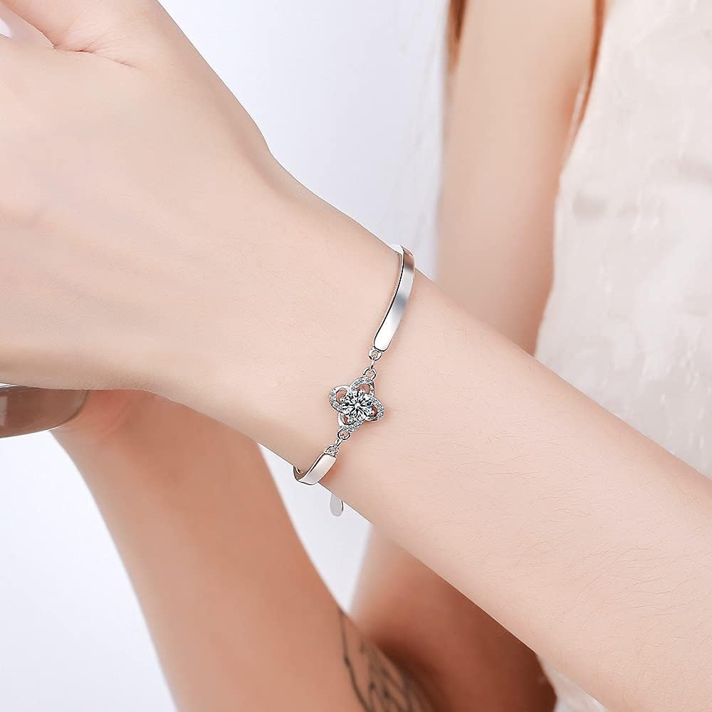 Bracelet Lucky Clover Crystal Chain Linked for Women Charm Bangle Jewelry