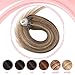 Senmy Micro Beads Hair Extensions 16inch Micro Loop Hair Extensions Medium Brown with Blonde MicroLink Extensions Human Hair 0.5g/strands 50g/pack MicroBead Extensions For Women