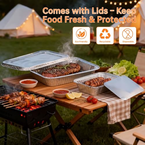 40 Pack Aluminum Pans with Lids,20 Large 9x13\" Aluminum Pans Disposable (10 Heavy Duty Lids) & 20 Medium 8.5x6\" Foil Pans (20 Foil Covers), Aluminum Trays With Lids for Baking, Meal Prep, Takeout - Thumbnail 2