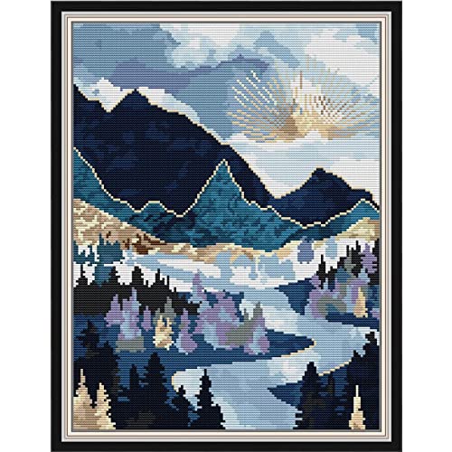 Svarog Stamped Cross Stitch Kits Beginners Full Range of Embroidery Patterns Starter Kits for Adult or Kids DIY Cross Stitches Needlepoint Kits 14CT-Landscape Painting 11.8x15.75 inch