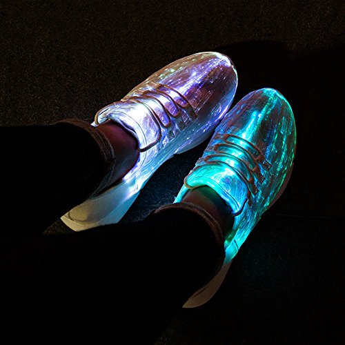 Fiber Optic LED Light up Shoes for Men and Women, Lightweight Sneakers USB Charging Glowing Party Shoes (US 12.5 Men = EUR 46, White)3
