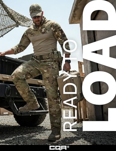CQR Men's Flex Ripstop Tactical Pants, Water Resistant Stretch Cargo Pants, Lightweight EDC Hiking Work Pants, Marksman Camo Utility Camo, 34W x 30L