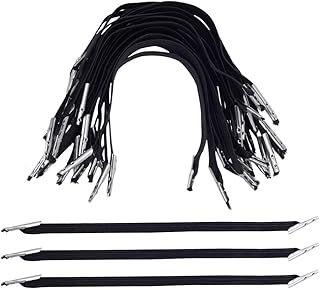 BENECREAT 100pcs Black Elastic Barbed Cord, 6.5 Inch Stretch Straps Strings with Metal Ends, Elastic Cord for Party Hat, Menus, Badges, Signs, Travel, Book Binding