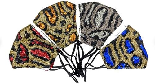 Sequin Leopard Print Face Mask Glam Glitter Bling | Washable Fitted Sparkly Face Mask | Slim Fit | Premium Luxurious Quality with Filter (Black and Purple)