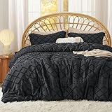 Bedsure Queen Comforter Set - Black Comforter, Boho Tufted Shabby Chic Bedding, 3 Pieces Vintage Farmhouse Bed Set for All Seasons, Fluffy Soft Bedding with 2 Pillow Shams