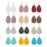 12 Pairs Faux Leather Earrings Teardrop Petal Drop Earrings Long Dangle Earrings Lightweight Leaf Handmade Earrings with Clear Silicone Backings for Women Girls Teens