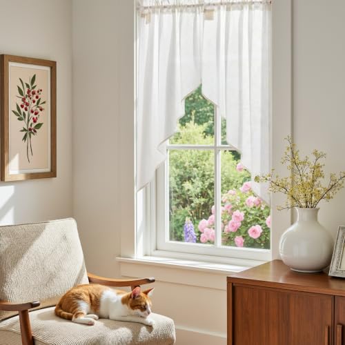 JINCHAN Swag Valances for Windows 45 Inch Length Farmhouse 2 Panels White by jinchan - Used condition - Image 5