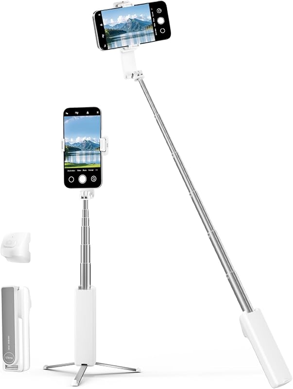 Aluminum Alloy Wireless Selfie Stick Tripod with Detachable Remote, Lightweight Extendable Phone Stand Compatible with 4–7" iPhone & Android Smartphones