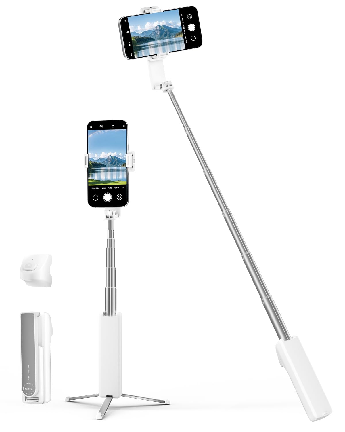 Trípode para selfie de aluminio Viozon con mando inalámbrico blanco 8