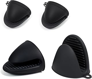 Silicone Oven Mitts Heat Resistant Hot Pot Holders Set for Kitchens - Mini Oven Mittens Silicone Rubber Gloves Small Pot Pinch Grip for Cooking & Baking, 6 Pack Black