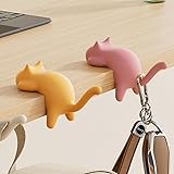 かわいい猫のデスクエッジフック、ドリル不要の卓上ハンガー、バッグ、ヘッドフォン、鍵、デスクトップオーガナイザークリップ2個パック。