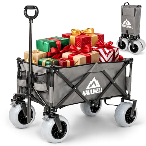 Beach Wagon for Sand with Big Wheels | All Terrain Folding Utility Cart | Collapsible Heavy Duty Wagon Cart for Kids, Beach and Camping | Haulwell
