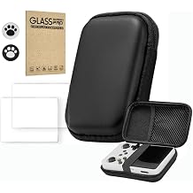 Hesupy Storage Case with 2PCS Protective Film for R36S/R35S/RGB20S Handheld Game Console, Travel Carrying Bag Hard EVA Protective Cover Organizer with 2 Keycaps Black Set