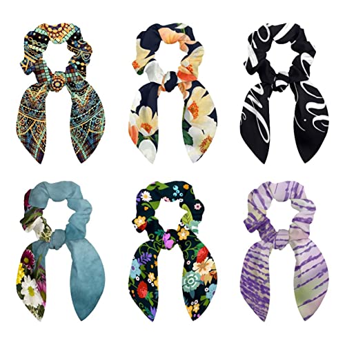 Lot de 6 chouchous pour cheveux nœud papillon à motif floral pour queue de cheval femme