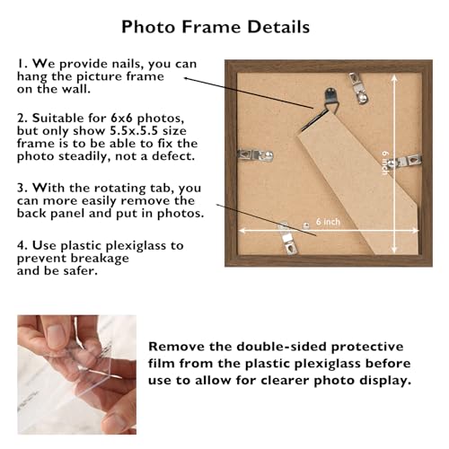Image of JCJMY 6x6 Picture Frame Brown for Wall Hanging or Tabletop, Wall Mounting Horizontally or Vertically, 6 x 6 Square Wall Gallery Poster Photo Frame with Shatter Resistant Plexiglass, Brown