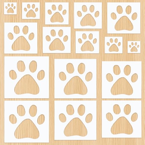 16 Pcs Large Dog Paw Print Stencil for Painting, Reusable Cute Bear Cat-Paw Print Stencils Template for Crafts Art On Wood Paper Fabric Wall DIY Crafts Home Decor