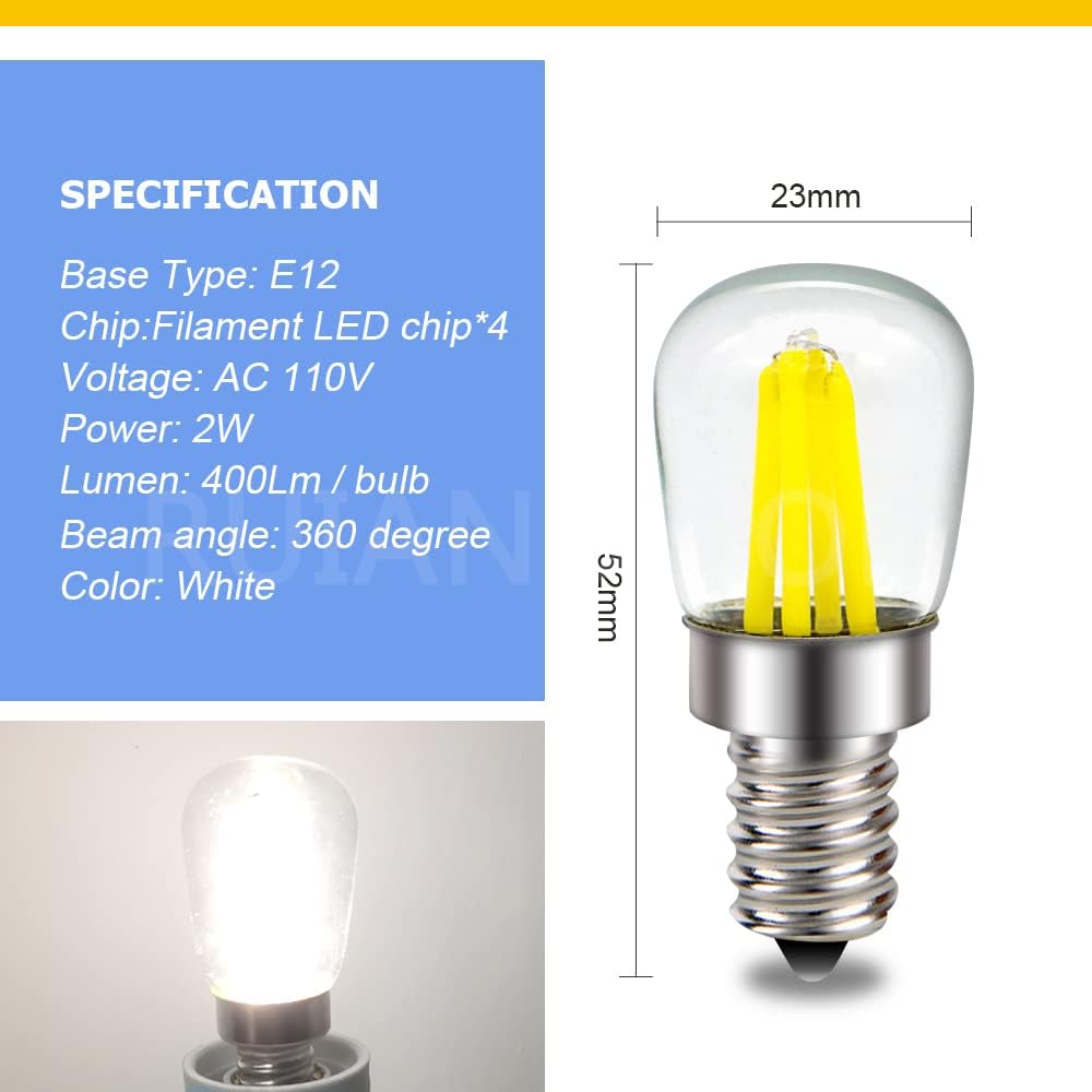 Ruiandsion E12 LED Bulbs AC 110V Filament LED Candle Bulbs White Replacement for Chandelier Ceiling Fan Lights (Pack of 10)